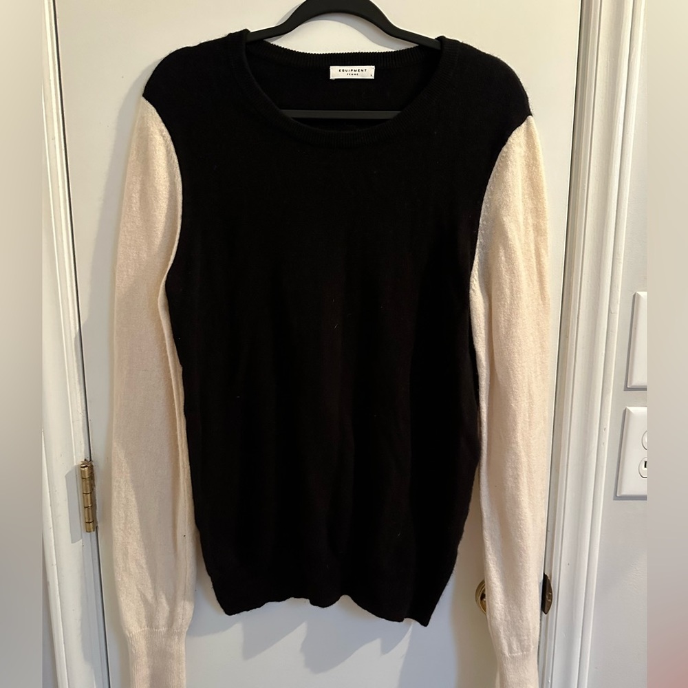 Equipment Femme Womens Cashmere Sweater Large Black White Colorblock